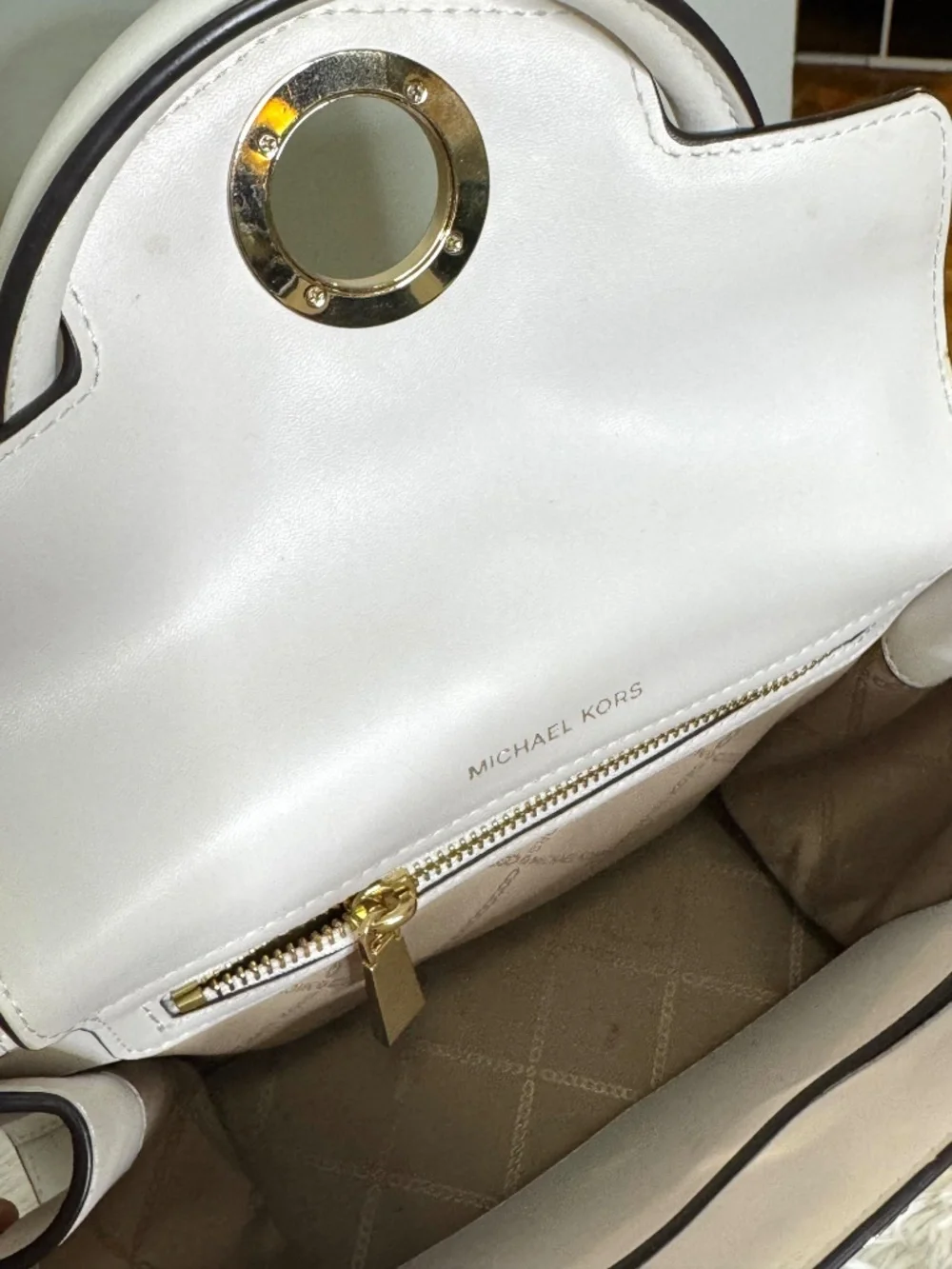 Michael Kors White Leather Studded Satchel Bag w/ Strap & Dust Bag